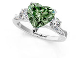 White gold Fancy Green Heart Cut Brilliant Three-Stone Diamond Ring with Pavé Band and Four-Prong Setting_40