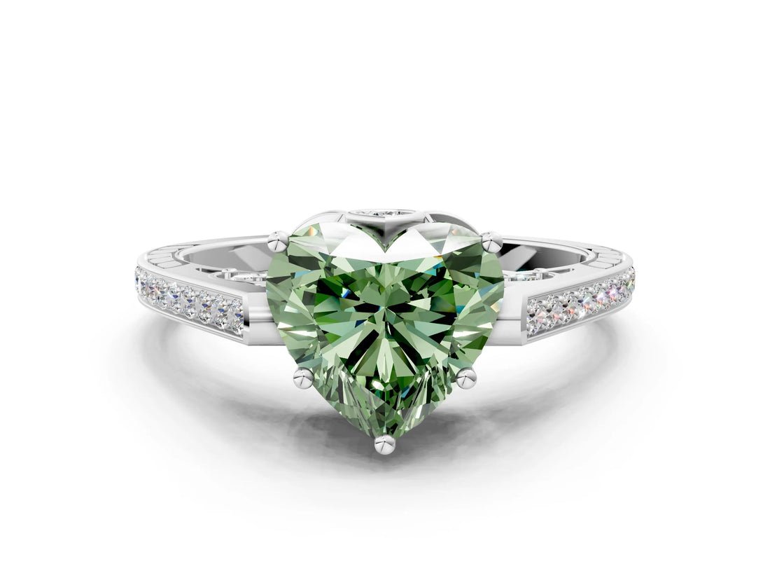 White gold Fancy Green Heart  Cut Cathedral Pave Diamond Engagement Ring with Six-Prong Setting_32