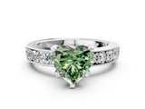 White gold Fancy Green Heart  Cut Channel Set Diamond Engagement Ring with Four-Prong Setting