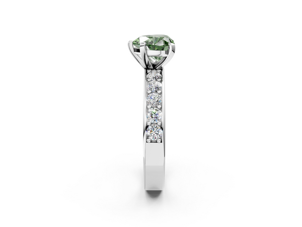 White gold Fancy Green Heart  Cut Channel Set Diamond Engagement Ring with Four-Prong Setting