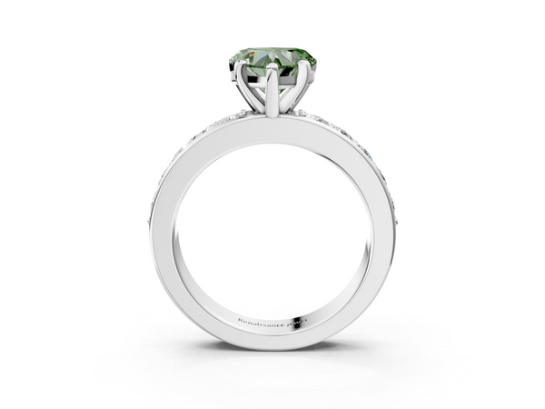 White gold Fancy Green Heart  Cut Channel Set Diamond Engagement Ring with Four-Prong Setting
