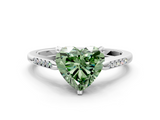 White gold Fancy Green Heart  Cut Channel Set Solitaire Engagement Ring with Four-Prong Setting