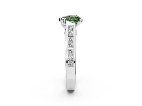 White gold Fancy Green Heart  Cut Channel Set Solitaire Engagement Ring with Prong Setting