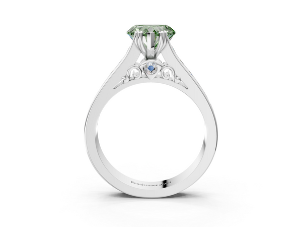 White gold Fancy Green Heart  Cut Channel Set Solitaire Engagement Ring with Prong Setting
