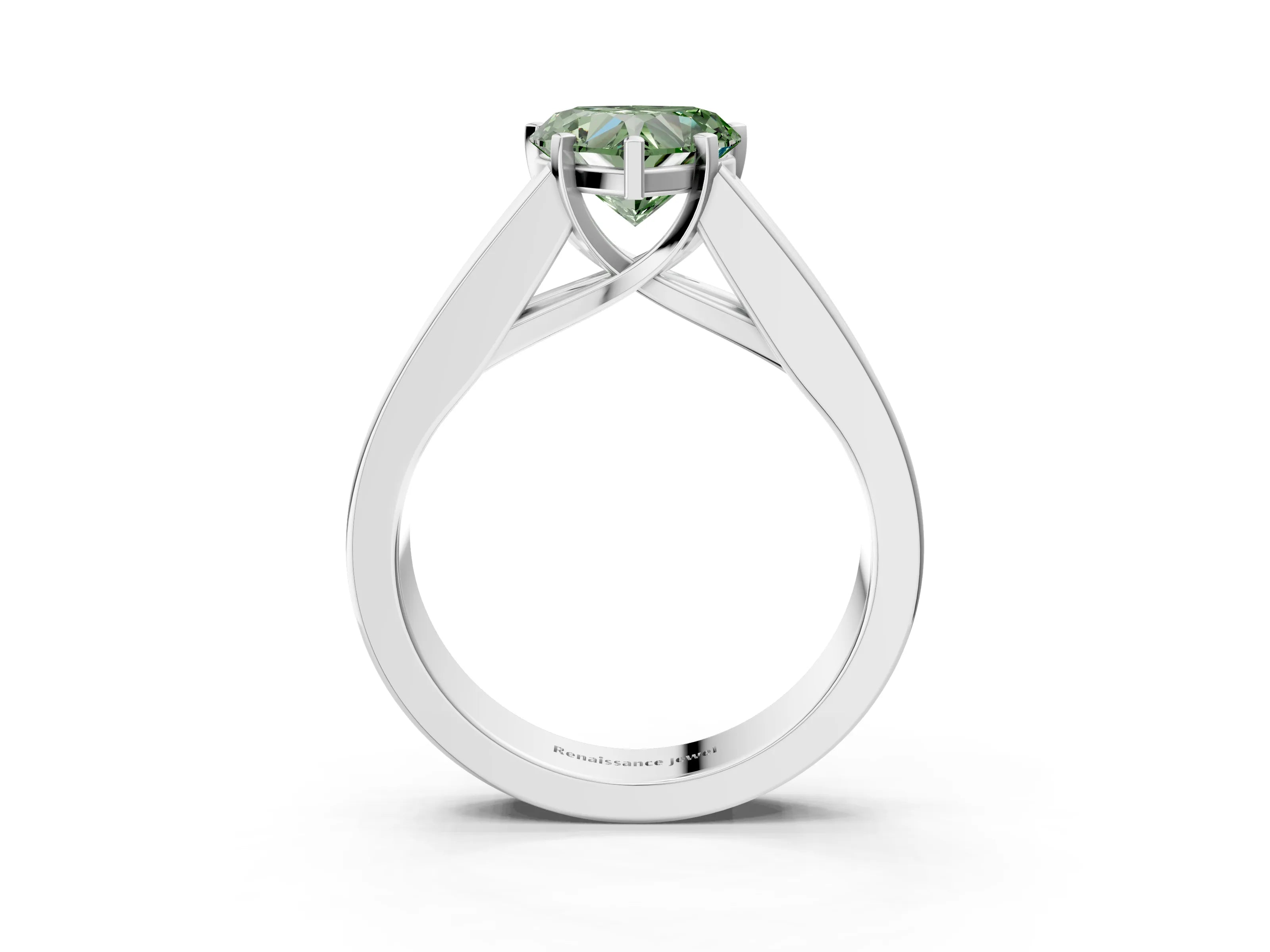 White gold Fancy Green Heart Cut Cut Channel Set Solitaire Ring with Four-Prong Setting_15