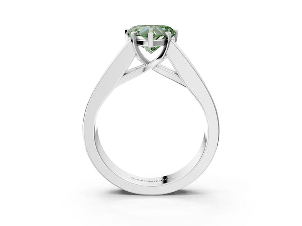 White gold Fancy Green Heart Cut Cut Channel Set Solitaire Ring with Four-Prong Setting