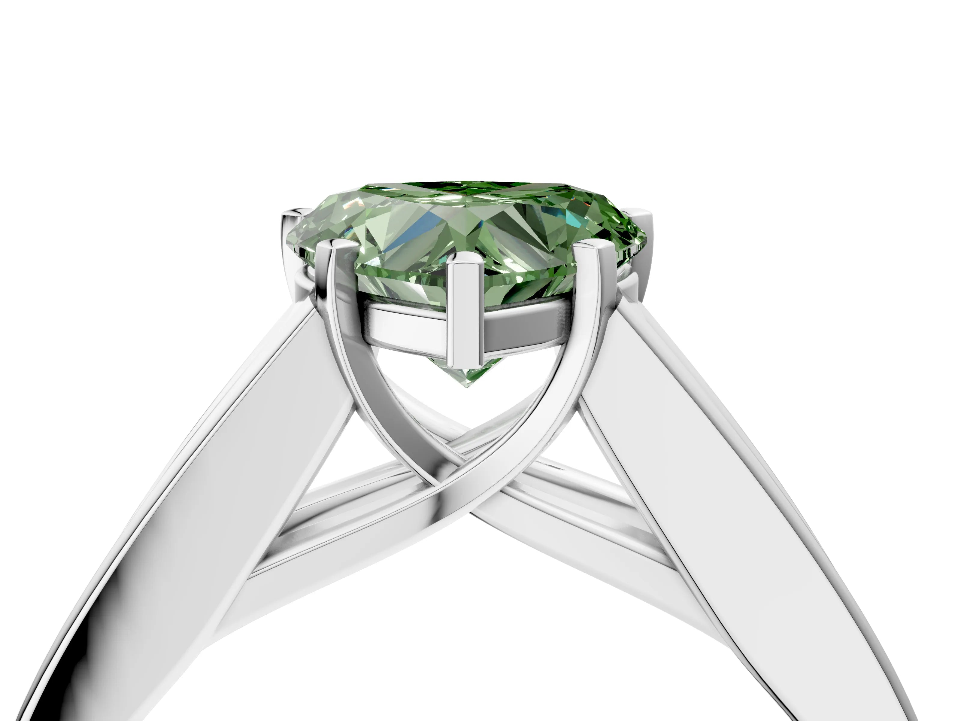 White gold Fancy Green Heart Cut Cut Channel Set Solitaire Ring with Four-Prong Setting_16