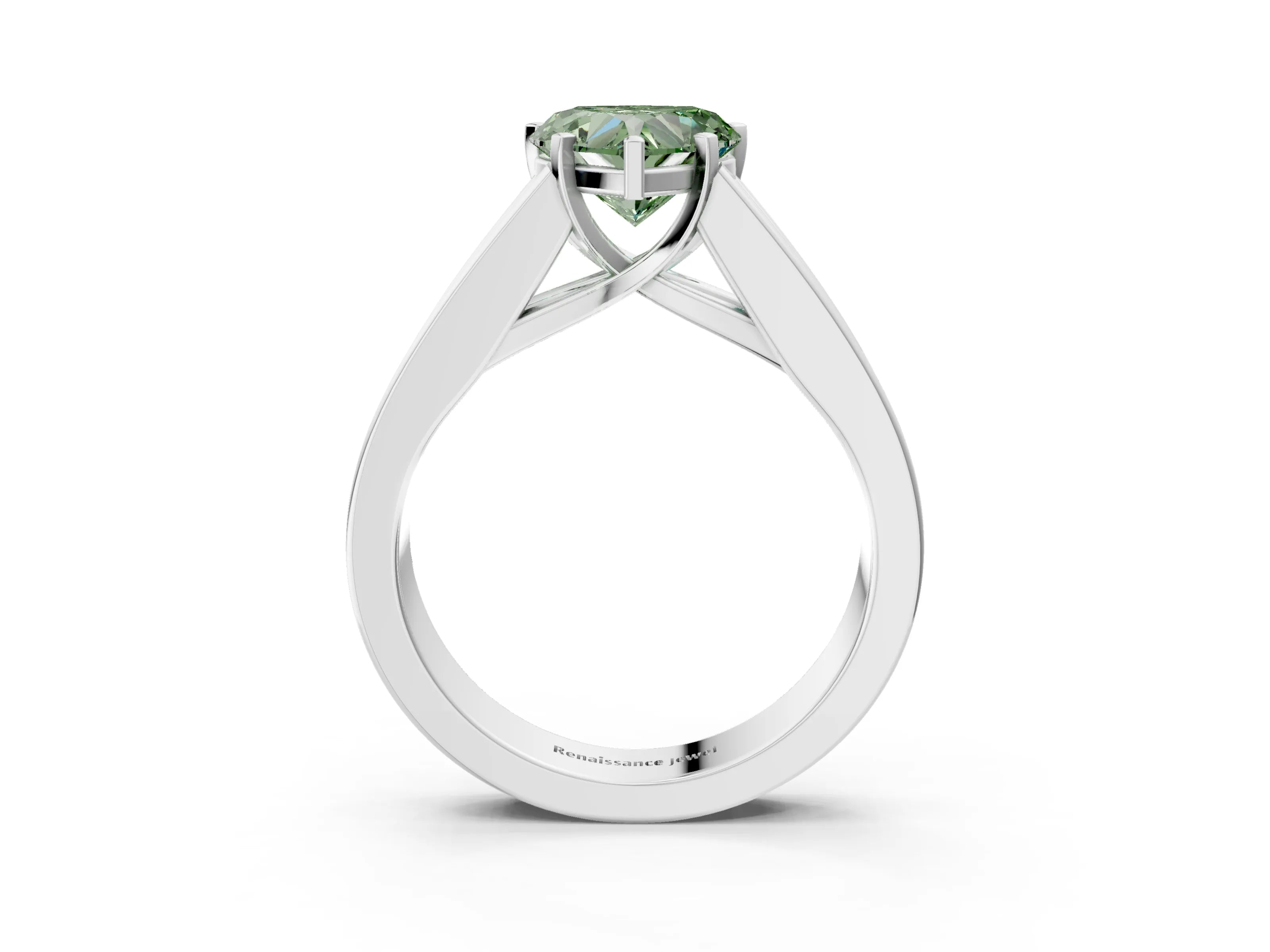 White gold Fancy Green Heart Cut Cut Channel Set Solitaire Ring with Four-Prong Setting_3