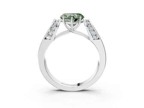 White gold Fancy Green Heart Cut Cut Diamond Channel Set Solitaire Ring with Four-Prong Setting_3