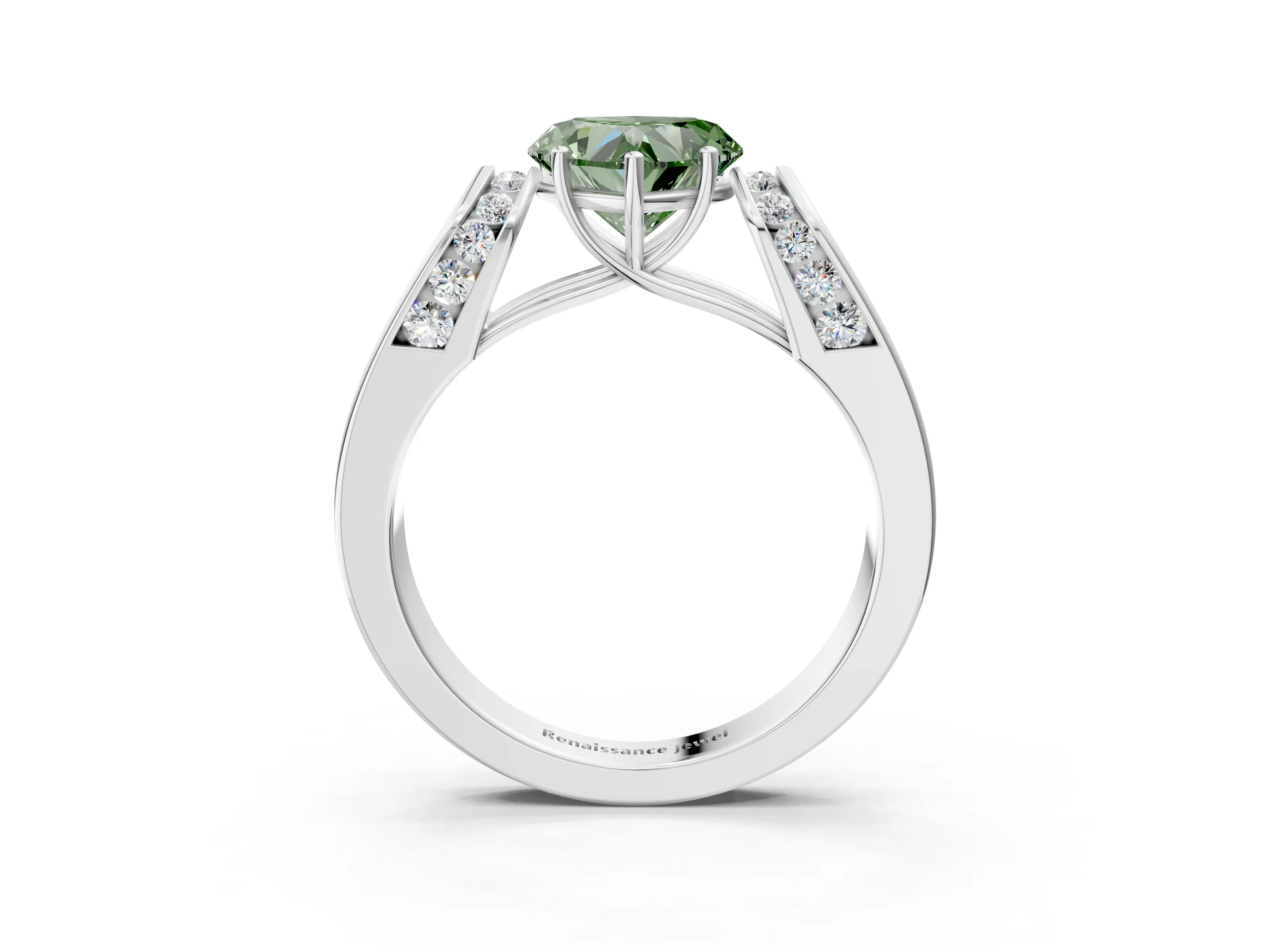 White gold Fancy Green Heart Cut Cut Diamond Channel Set Solitaire Ring with Four-Prong Setting_3