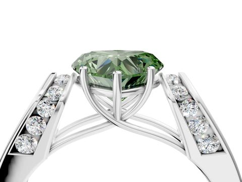 White gold Fancy Green Heart Cut Cut Diamond Channel Set Solitaire Ring with Four-Prong Setting_4