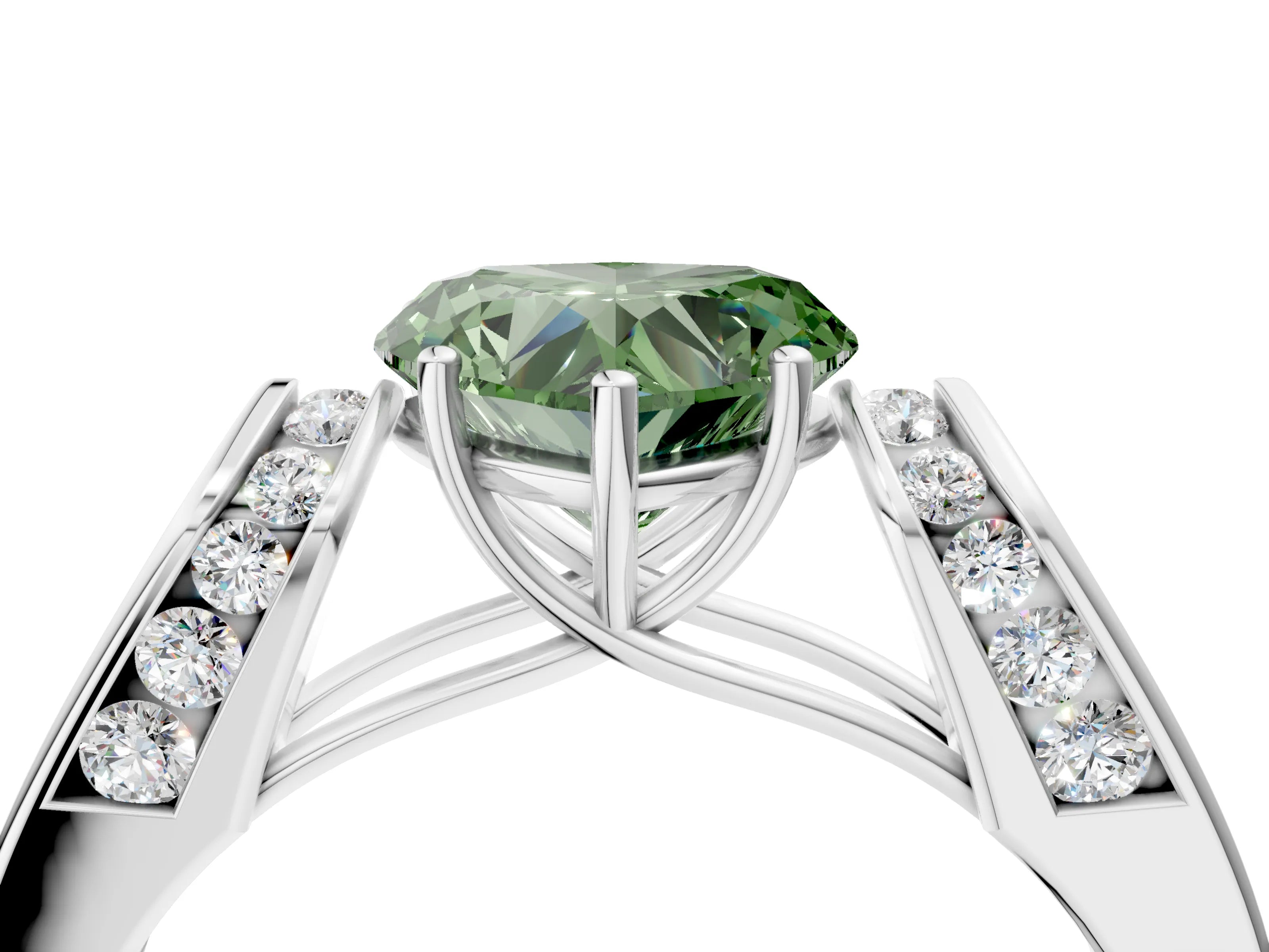 White gold Fancy Green Heart Cut Cut Diamond Channel Set Solitaire Ring with Four-Prong Setting_4