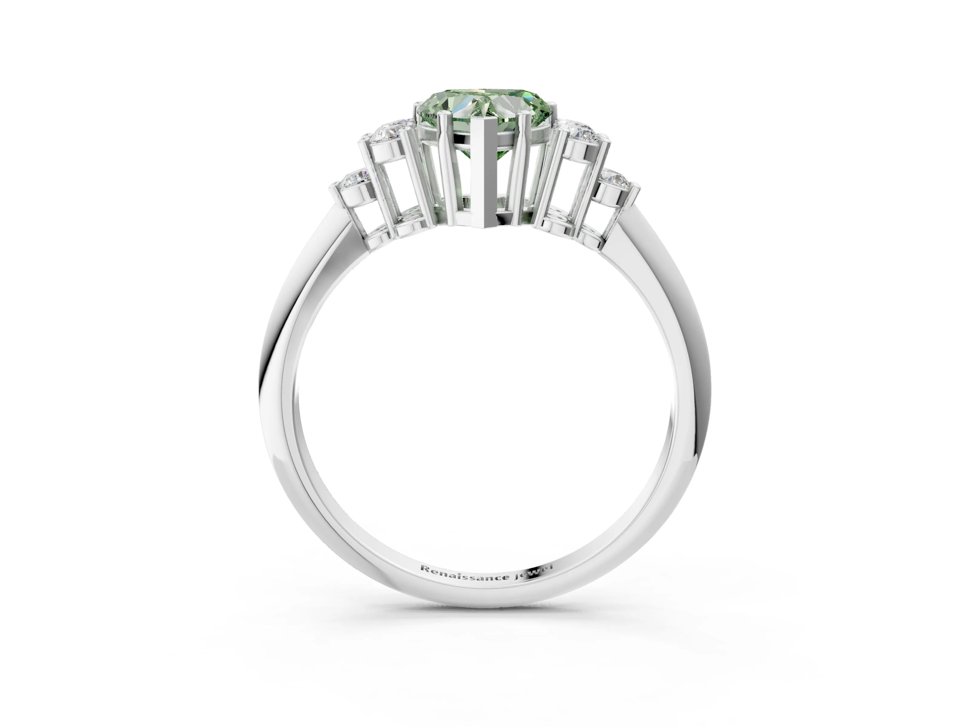 White gold Fancy Green Heart Cut Cut Diamond Cluster Ring with Solitaire Band and Four-Prong Setting_39