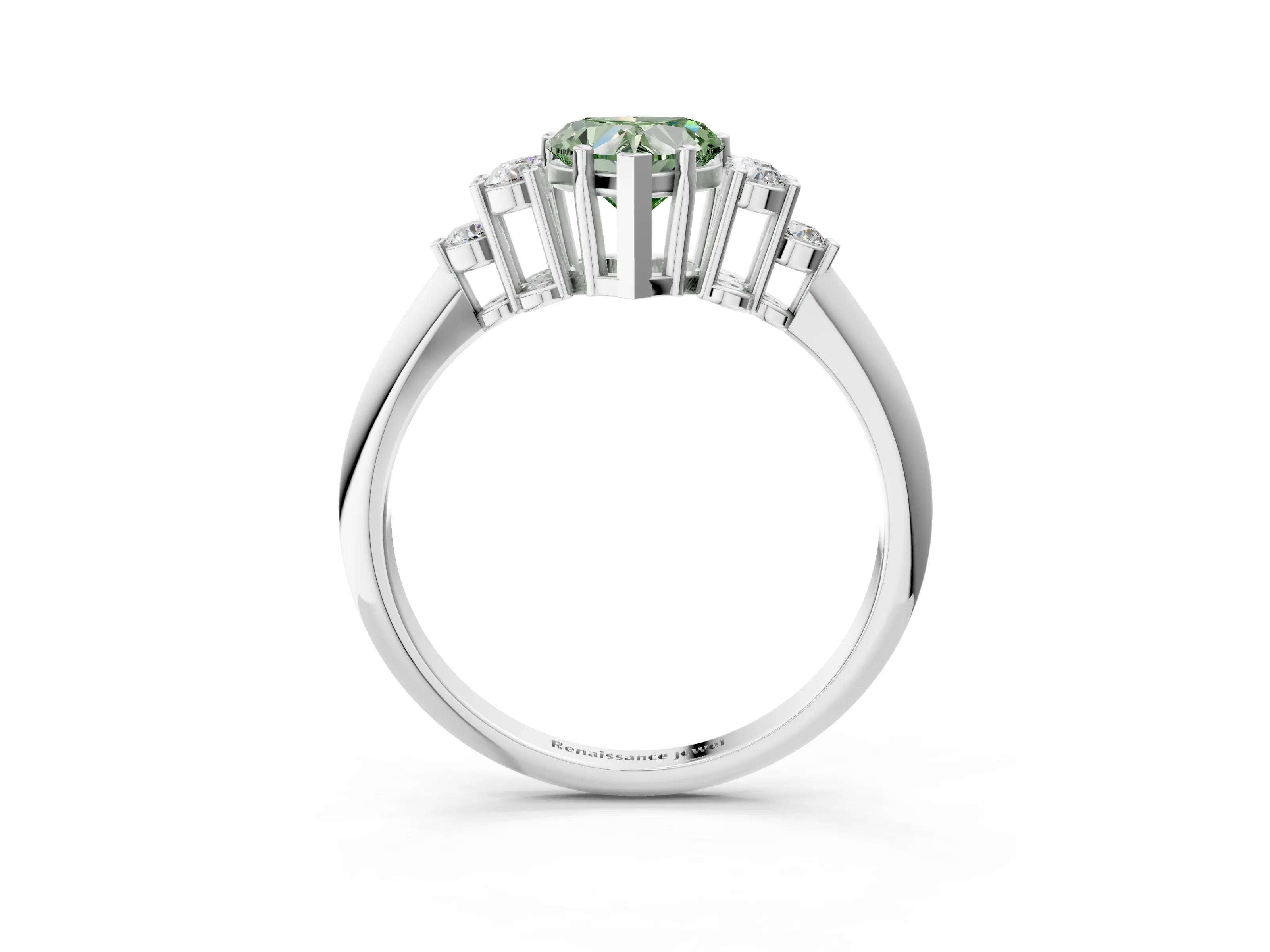 White gold Fancy Green Heart Cut Cut Diamond Cluster Ring with Solitaire Band and Four-Prong Setting_3