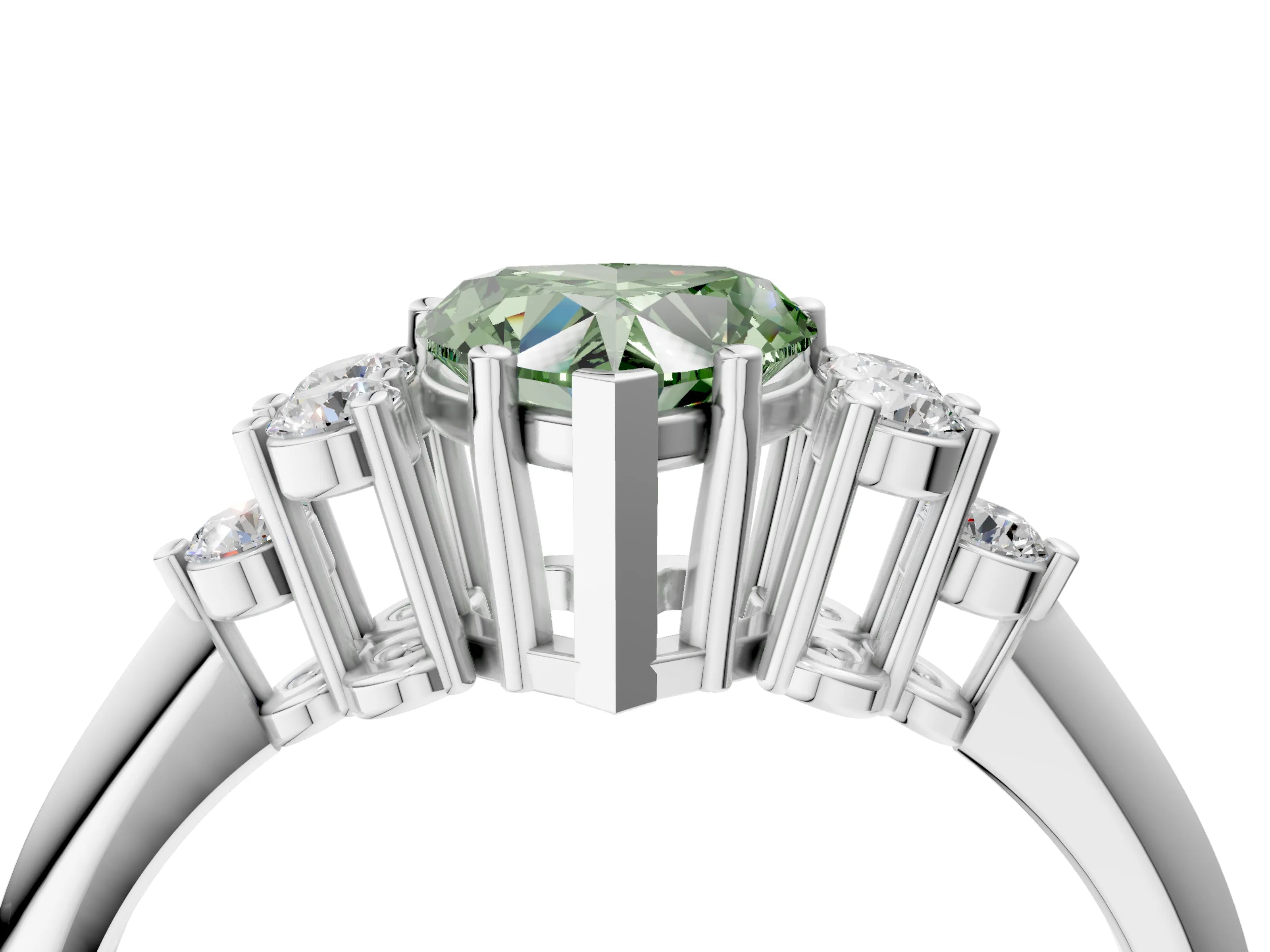 White gold Fancy Green Heart Cut Cut Diamond Cluster Ring with Solitaire Band and Four-Prong Setting_40