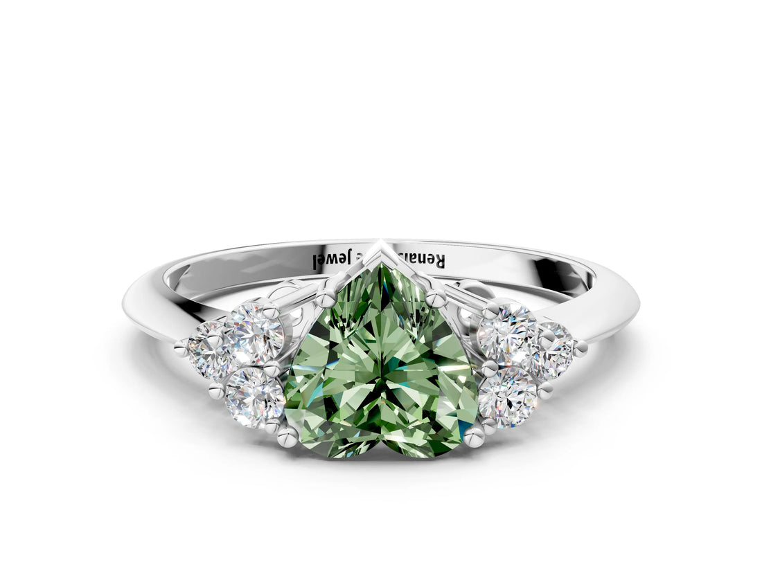 White gold Fancy Green Heart Cut Cut Diamond Cluster Ring with Solitaire Band and Four-Prong Setting_48