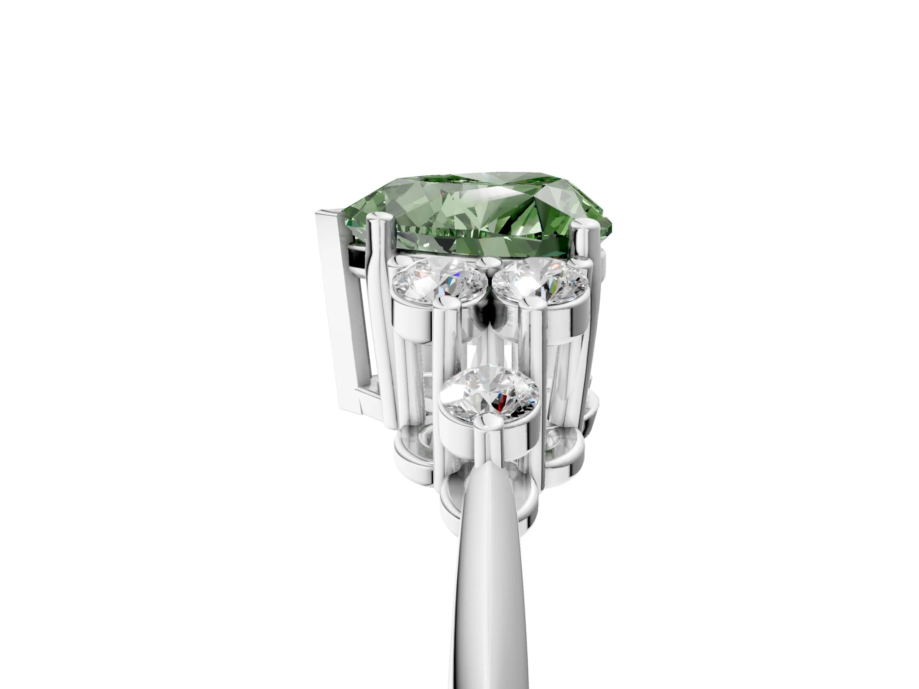 White gold Fancy Green Heart Cut Cut Diamond Cluster Ring with Solitaire Band and Four-Prong Setting_5