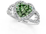 White gold Fancy Green Heart Cut Cut Diamond Halo Engagement Ring with Open Split Pavé Band_1