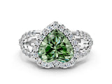 White gold Fancy Green Heart Cut Cut Diamond Halo Engagement Ring with Open Split Pavé Band