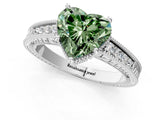 White gold Fancy Green Heart Cut Cut Diamond Milgrain Pave Band Four-Prong Setting Ring_4