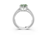 White gold Fancy Green Heart Cut Cut Diamond Milgrain Pave Band Four-Prong Setting Ring_6