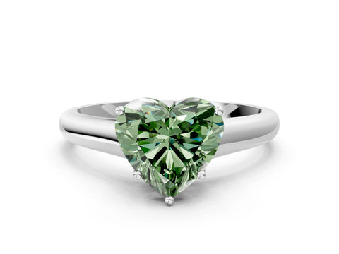 White gold Fancy Green Heart Cut Cut Diamond Solitaire Engagement Ring with Tapered Plain Band and Four-Prong Setting_12