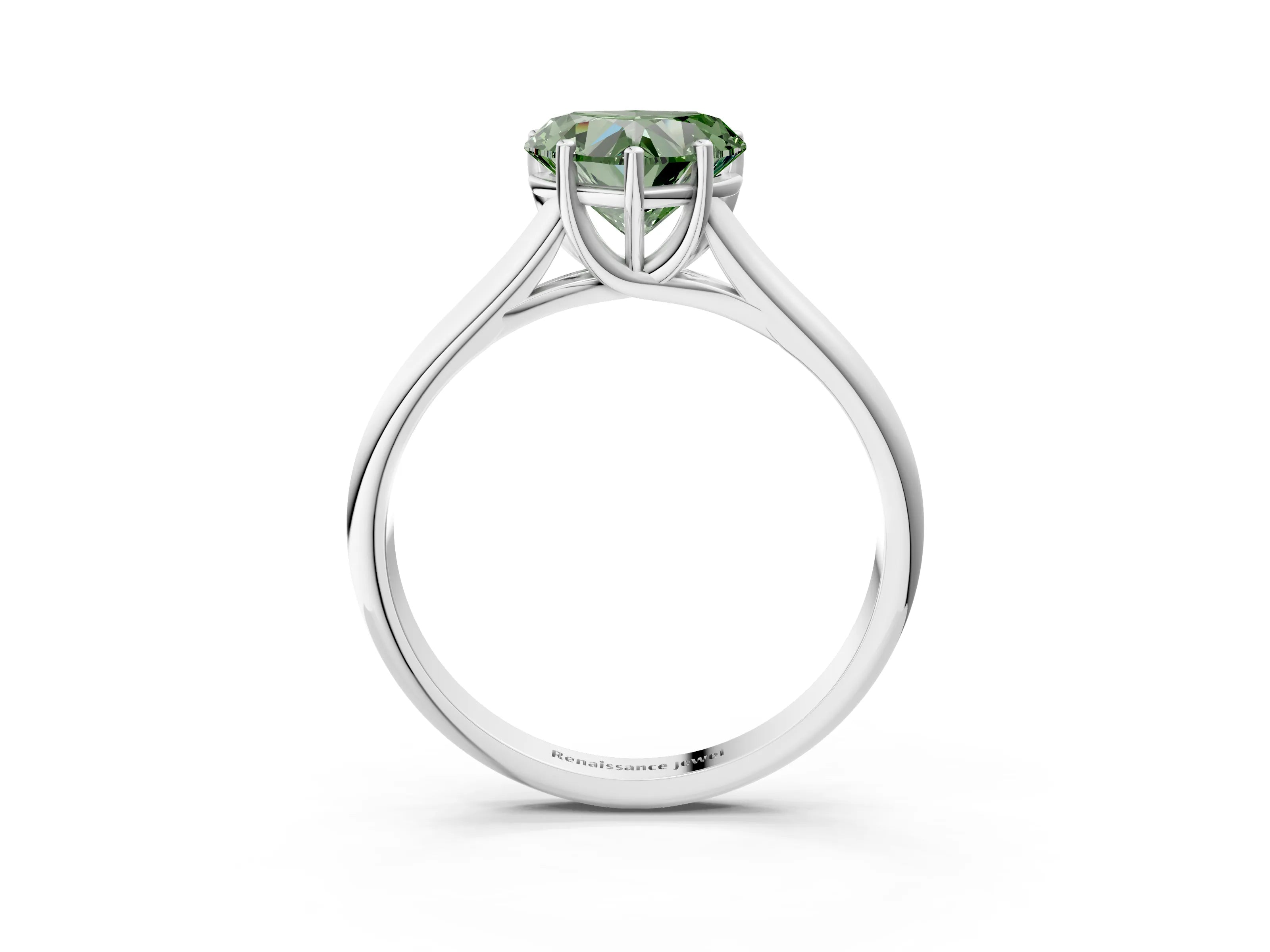 White gold Fancy Green Heart Cut Cut Diamond Solitaire Engagement Ring with Tapered Plain Band and Four-Prong Setting_15