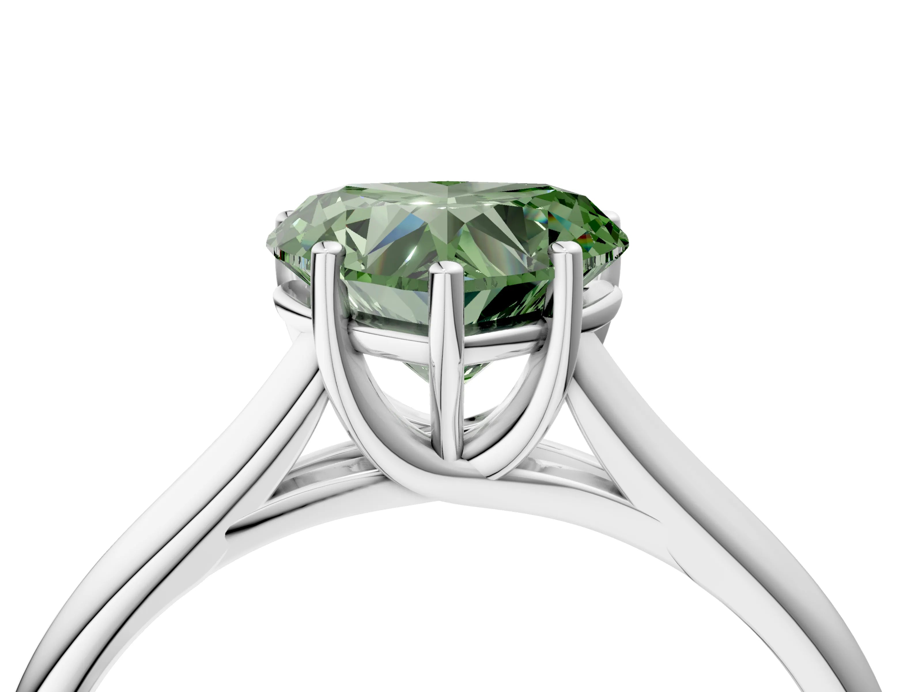 White gold Fancy Green Heart Cut Cut Diamond Solitaire Engagement Ring with Tapered Plain Band and Four-Prong Setting_16