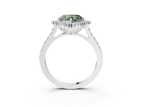 White gold Fancy Green Heart Cut Cut Diamond Sunburst Halo Engagement Ring with Pavé Band_15