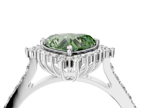 White gold Fancy Green Heart Cut Cut Diamond Sunburst Halo Engagement Ring with Pavé Band_16