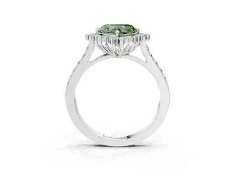 White gold Fancy Green Heart Cut Cut Diamond Sunburst Halo Engagement Ring with Pavé Band_3