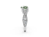 White gold Fancy Green Heart Cut Cut Diamond Twisted Band with Milgrain Pave Setting and Four-Prong Setting_10