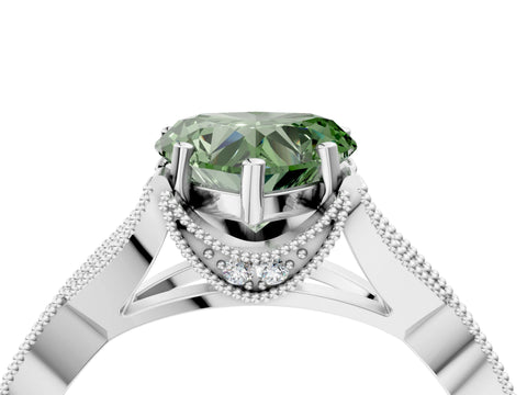 White gold Fancy Green Heart Cut Cut Diamond Twisted Band with Milgrain Pave Setting and Four-Prong Setting_16