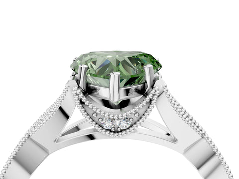 White gold Fancy Green Heart Cut Cut Diamond Twisted Band with Milgrain Pave Setting and Four-Prong Setting_16