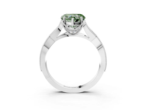White gold Fancy Green Heart Cut Cut Diamond Twisted Band with Milgrain Pave Setting and Four-Prong Setting_21