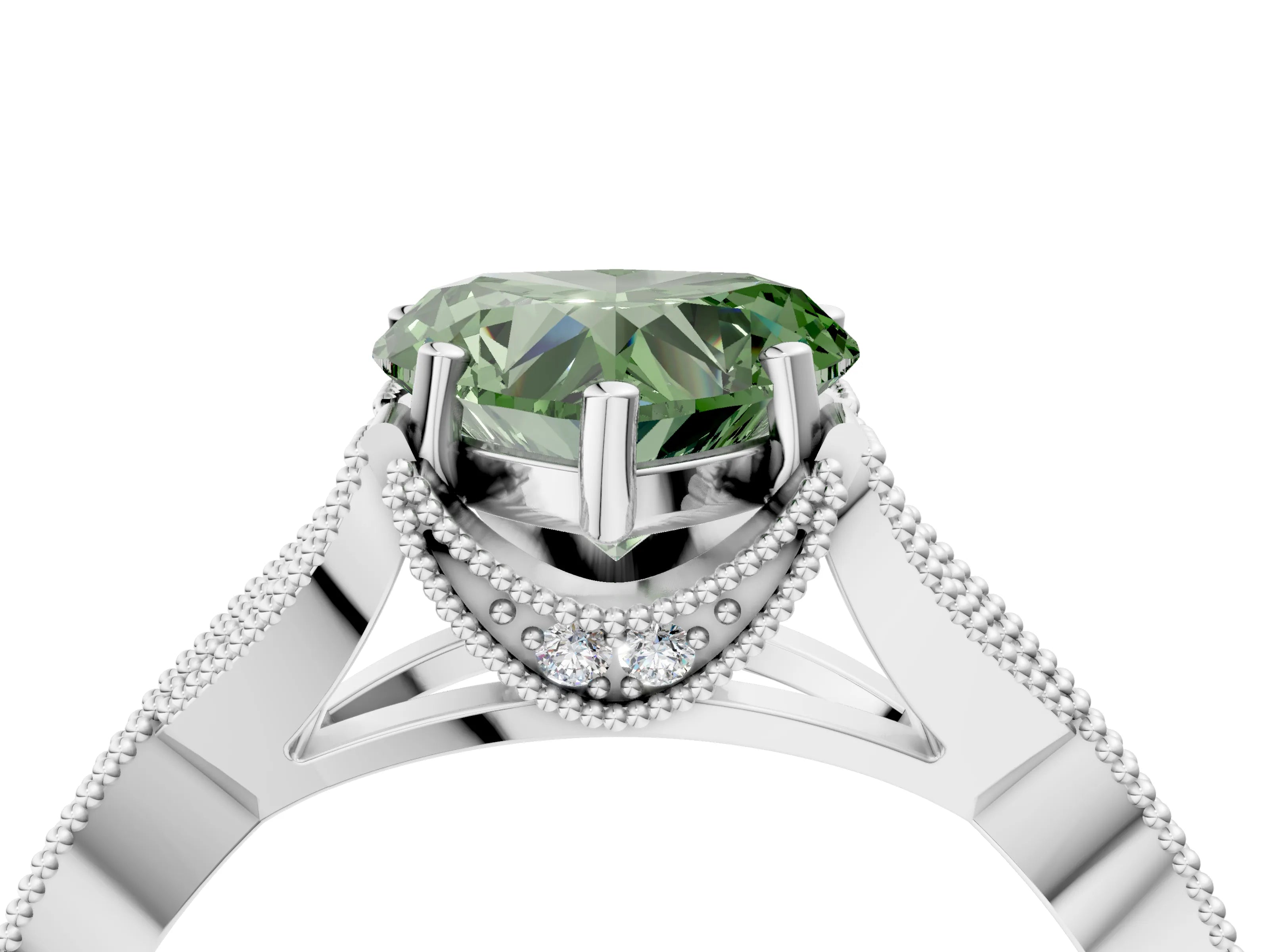 White gold Fancy Green Heart Cut Cut Diamond Twisted Band with Milgrain Pave Setting and Four-Prong Setting_22