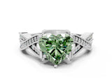 White gold Fancy Green Heart Cut Cut Diamond Twisted Band with Milgrain Pave Setting and Four-Prong Setting