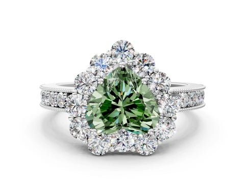 White gold Fancy Green Heart Cut Cut Halo Diamond Pavé Engagement Ring with Milgrain Detailing_12