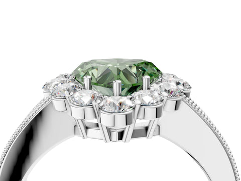 White gold Fancy Green Heart Cut Cut Halo Diamond Pavé Engagement Ring with Milgrain Detailing_16