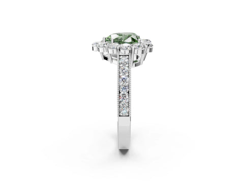 White gold Fancy Green Heart Cut Cut Halo Diamond Pavé Engagement Ring with Milgrain Detailing_20