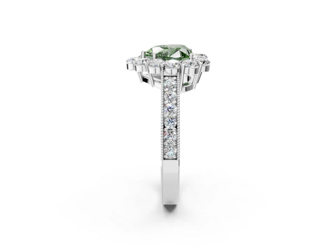 White gold Fancy Green Heart Cut Cut Halo Diamond Pavé Engagement Ring with Milgrain Detailing_38