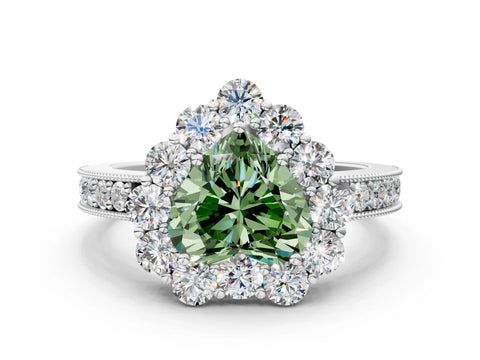 White gold Fancy Green Heart Cut Cut Halo Diamond Pavé Engagement Ring with Milgrain Detailing_48