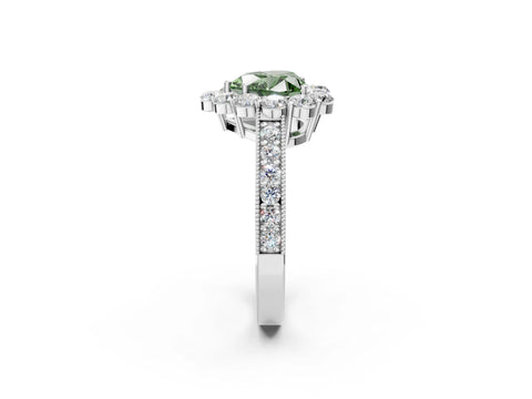 White gold Fancy Green Heart Cut Cut Halo Diamond Pavé Engagement Ring with Milgrain Detailing_50