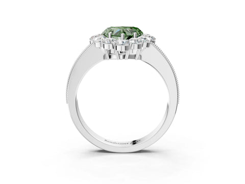 White gold Fancy Green Heart Cut Cut Halo Diamond Pavé Engagement Ring with Milgrain Detailing_51