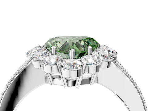 White gold Fancy Green Heart Cut Cut Halo Diamond Pavé Engagement Ring with Milgrain Detailing_52