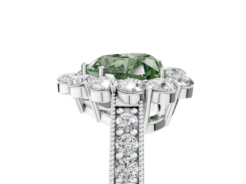 White gold Fancy Green Heart Cut Cut Halo Diamond Pavé Engagement Ring with Milgrain Detailing_53