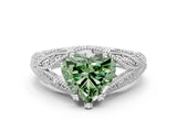 White gold Fancy Green Heart Cut Cut Milgrain Pave Diamond Engagement Ring with Four-Prong Setting_3