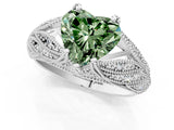 White gold Fancy Green Heart Cut Cut Milgrain Pave Diamond Engagement Ring with Four-Prong Setting_4