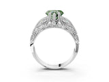 White gold Fancy Green Heart Cut Cut Milgrain Pave Diamond Engagement Ring with Four-Prong Setting_6