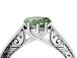 White gold Fancy Green Heart Cut Cut Pave Band Milgrain Solitaire Ring_10